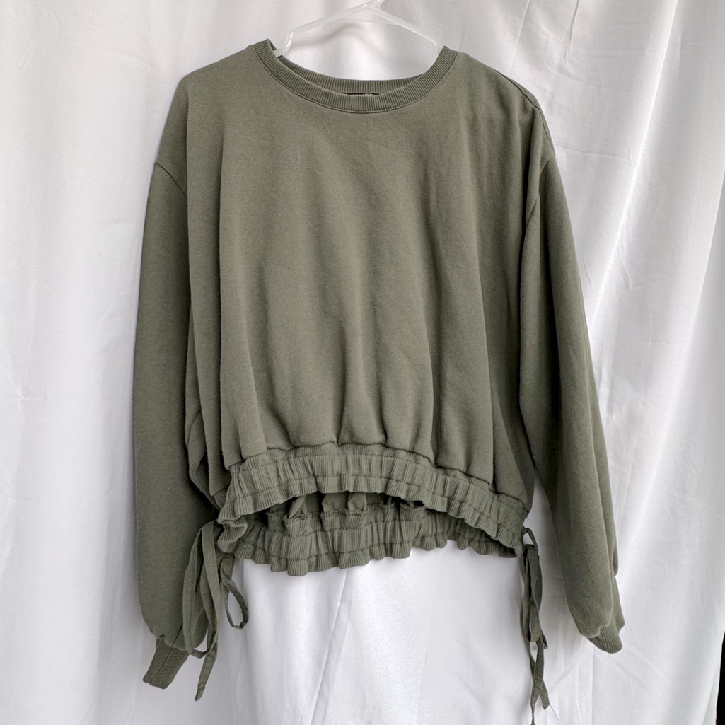 Zara Khaki Cropped Sweatshirt